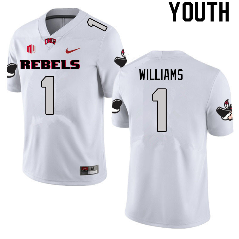 Youth #1 Kyle Williams UNLV Rebels College Football Jerseys Sale-White - Click Image to Close